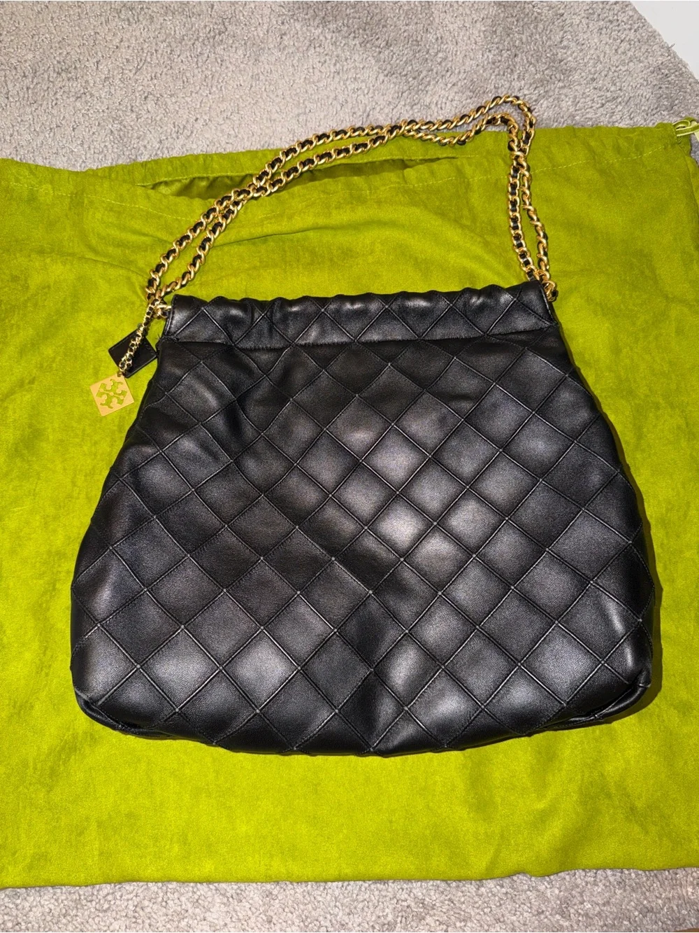 Tory Burch Black Fleming Quilted Leather Hobo Bag